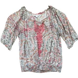 Style & Co Red & Gold Embroidered Blouse